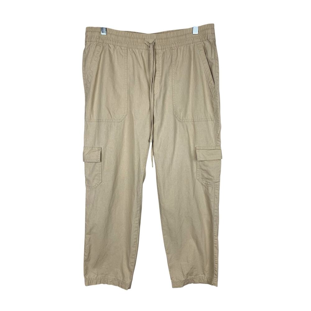 J Crew Linen Blend Cropped Cargo Pants Tan Pockets Women's 10 Casual Vacation